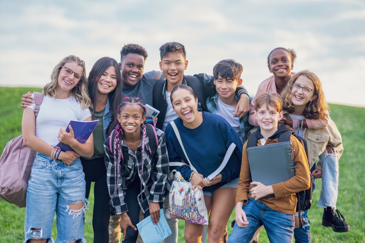 A group of middle-school students